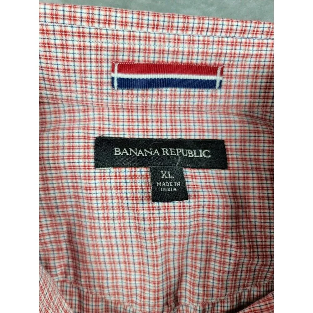 Banana Republic Shirt Men XL Pearl Snap Western Long Sleeve red blue micro plaid